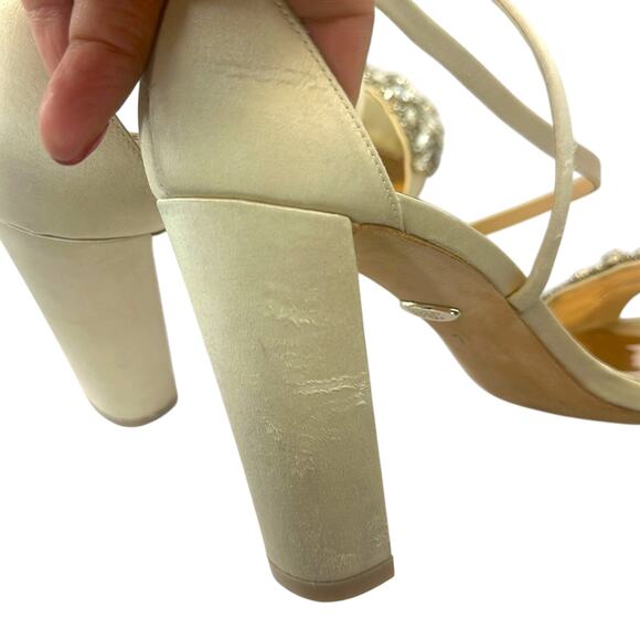 Women's Bagley Mischka Clara Embellished Block Heel Sandals Heels 7 See Videi - Picture 15 of 16